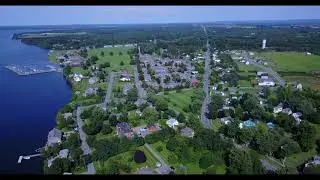 Drone over Sackets Harbor, NY,  Madison Barracks & The Horse Island Lighthouse