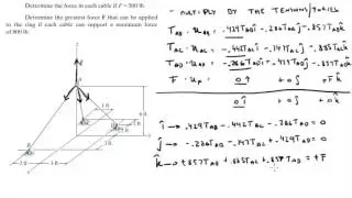 Determine the force in each cable and the greatest F can be
