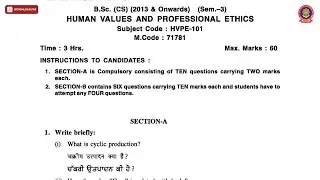 BSC CS 3RD SEM HUMAN VALUES AND PROFESSIONAL ETHICS MAY 2019 | PTU