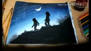 Easy night painting/step by step/ someone special/ poster colur/ moon night scene/mountains