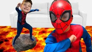 The Floor is LAVA with SPIDERMAN! Funny Game with Caleb and Mommy!