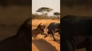 🦁🐘The moment a lion was aiming for a baby heart-stopping wild encounter #wildlife #lion #nature