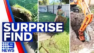 Man discovers secret pool buried in his front yard | 9 News Australia