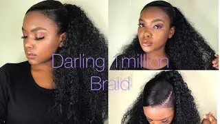 Curly ponytail with a deep side part on short hair using braiding hair