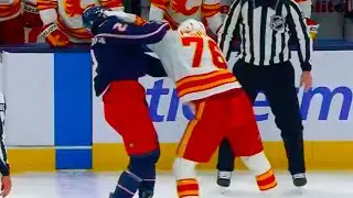 Martin Pospisil Jake Christiansen Fight | Calgary Flames v Columbus Blue Jackets 2024 NHL Highlights