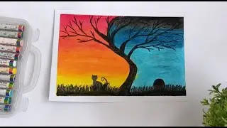 Easy and simple crayon drawing for kids || beautiful landscape using crayon color