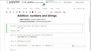 Addition with numbers and strings - Introduction to Python: Absolute Beginner Module 1 Video 10