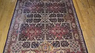 Vintage Kerman Style Room Size Rug in Navy, Burgundy, Ivory, Gold, Green, @thepersianknot , SKU 5002