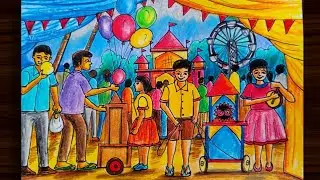 How to Draw  scenery of Rath yatra/ How to draw a fair scenery step by step/ Ratha yatra drawing
