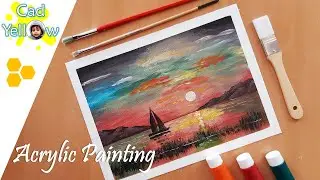 Sunset Landscape Painting in Acrylic / Easy Abstract Painting / Satisfying Demo / Art Therapy