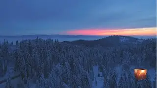 Stunning Aerial Drone View of Snowy Forest at Sunset with Relaxing Music