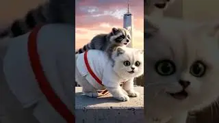 KungFu Cat Saves Raccoon from Skyscraper Drop! 🏗🦝 #Shorts