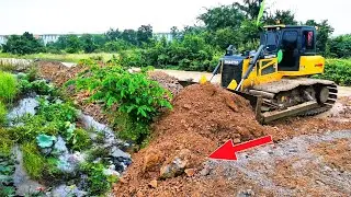 New Perfectly Bilding Road Construction Over The Water Using Stones For Fill Clean Forest Pushing
