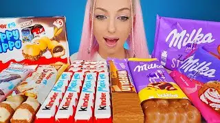 ASMR EATING CHOCOLATE KINDER & MILKA, CANDY BARS, ICE CREAM, BUENO, DESSERT, MUKBANG, 밀카 초콜릿 먹방
