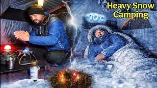 Camping In ❄️ Snow And Thunderstorm ⛈️  - Caught in Heavy Snowfall ! Rain Camping Uttrakhand 