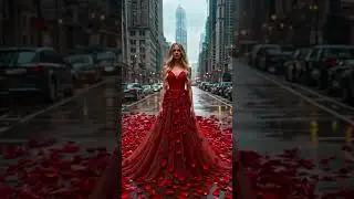 🌹 Lady in Red &ndash; A Cinematic Walk Through Rose Petals | 4K Visuals 🌆