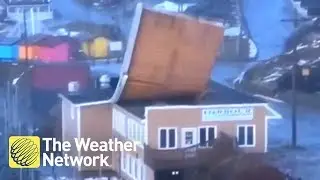 High winds rip off entire roof, not just the shingles in Newfoundland (on cam)