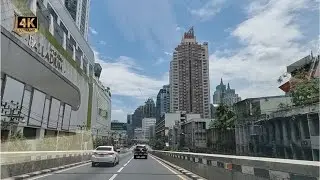 Bangkok Downtown Street View Drive Not Much Traffic 4k 🇹🇭 Thailand 60fps