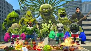 Dangerous Raid All Lin Gang Melon Monsters Bosses Carrier Shot Golden City Battle in Gmod ! Ep 2