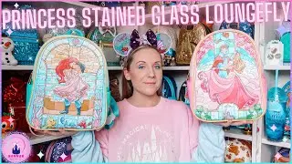 Disney Unboxing Stained Glass Princess Little Mermaid Sleeping Beauty Loungefly Backpacks Japan 4K