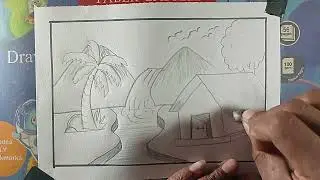 Pencil drawing scenery drawing village scenery natural drawing circle scenery drawing colour 