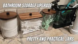 Apothecary Jar Set for Bathroom Storage | Elegant Jars with Wood Lids