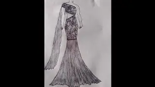 Stunning evening gown dress sketch design step by step watch full sketch video 