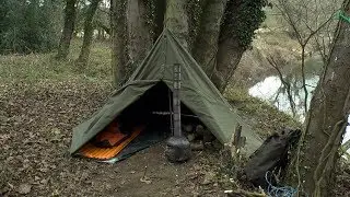 Polish army poncho shelter wild camp in the woods