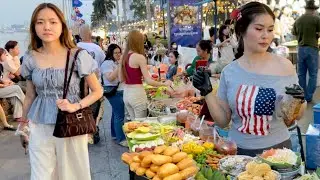 Best Walking Tour in CAMBODIAN Street Food 2026 - Evening Walk @Riverside Market, Phnom Penh