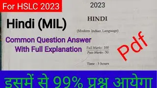 HSLC Exam 2023 Hindi (MIL) Common Question Answer|HSLC 2020 Hindi Question Paper Solution|Important