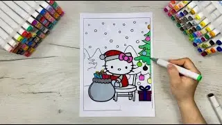 Hello Kitty Coloring ⛄️ Happy New Year 🎄/ How to Color Hello Kitty🦋🎀  / Music.🎧🎼