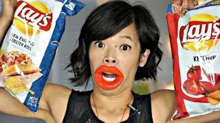 Big RED LIPS Facial Slimmer Exerciser While Tasting Lay's Taste of America Chips