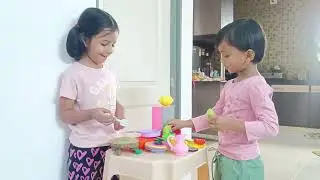 Asmi & Avani Playing Kitchen Kitchen at Home 