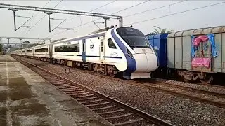 ICF NJP Vande Bharat express overtaking UDL WDG-4D led BCNA freight train at Prantik. 