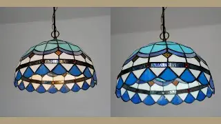 Aeyee Tiffany Chandelier Light Blue Stained Glass Pendant Light Fixture, Vintage Hanging Lamp#light