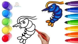 How To Draw cute Shrimp Grub Drawing, Painting & Coloring For Kids and Toddlers_ Child Art 🐋🌈🎨