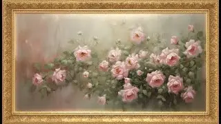 Pink Roses Garden, 4K Vintage Oil Painting  Framed Art Screensaver for TV