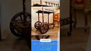 Mid-Century Rustic Wooden Bar Cart, Vintage Serving Trolley, Side Table, Cocktail Tea Cart with B...