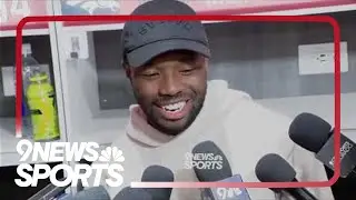 Marvin Mims reacts after 93-yard TD pass from Broncos' Bo Nix