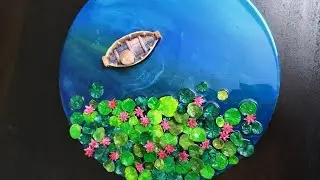 Miniature Pond With Lotus And Boat: DIY Resin+ Airdry-Clay Showpiece 