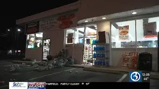 EXCLUSIVE:  Video shows suspects using car to rip door off South Windsor gas station
