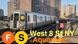 MTA NYC Subway: Yellow (S) Shuttle and (F) Train Action at West 8 St - NY Aquariam