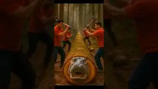 Rescue hipopotamus with babies from big log in dark forest #animal #rescue #funny funn