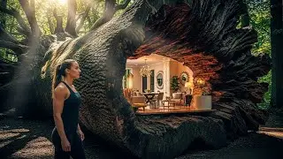 She Built a Secret Luxury Home Inside a Massive Fallen Tree | Cinematic Forest Build