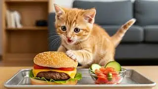The Fascinating Humanized Life of a Cat Family: Dad Cat Cooks, Kitten Helps
