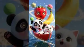 Cute Panda & Kitty's Magical Rowboat Fruit Island Adventure! 🚣🐼😺🍓🌈 #cutepanda #cartoon