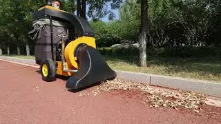 BY-T2 hand-push leaf collecting machine work in the park with handheld suction tube