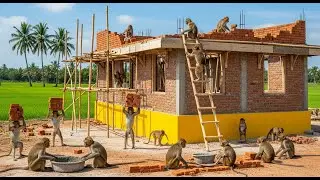 Smart Indian Monkeys Building a Modern Dream House 🏠🐒 | Two-Story Banorer Ghor Project | 4K
