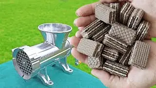 experiment mini chocolate biscuits  vs meat grinder