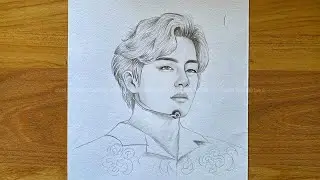 Easy way to draw Kim Taehyung V | V BTS pencil sketch for beginners | drawing tutorial | រៀនគូរ